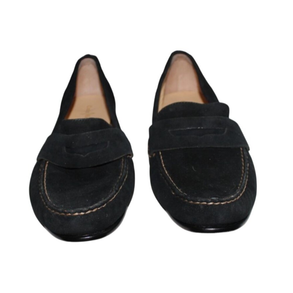 Cole Haan Women's Black Suede Top Stitched Penny Loafers Size 10